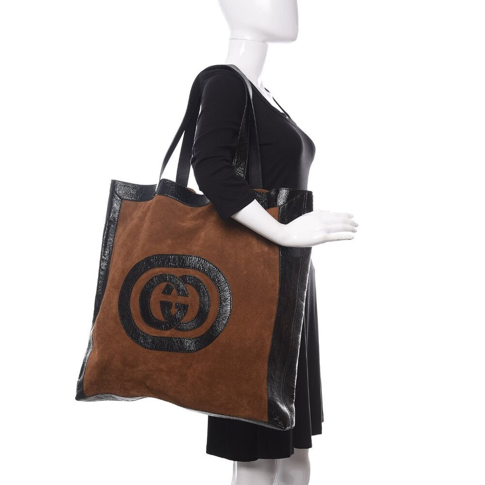 Gucci Suede Ophidia Vertical Shopping Tote Chestnut Interlocking G's MAXI XL Bag